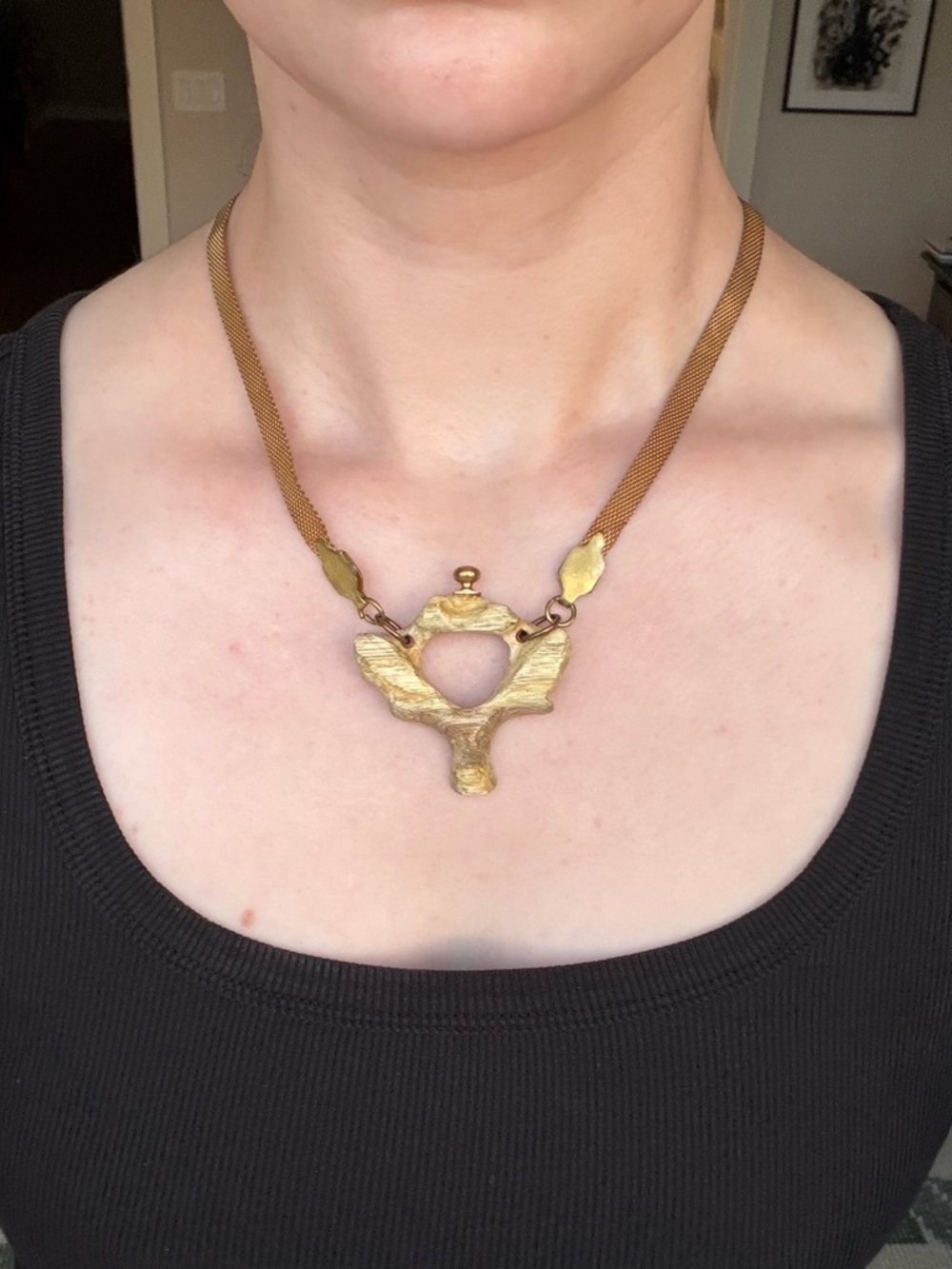 Gold-Tone Statement Mesh Chain Pendant Bone Necklace